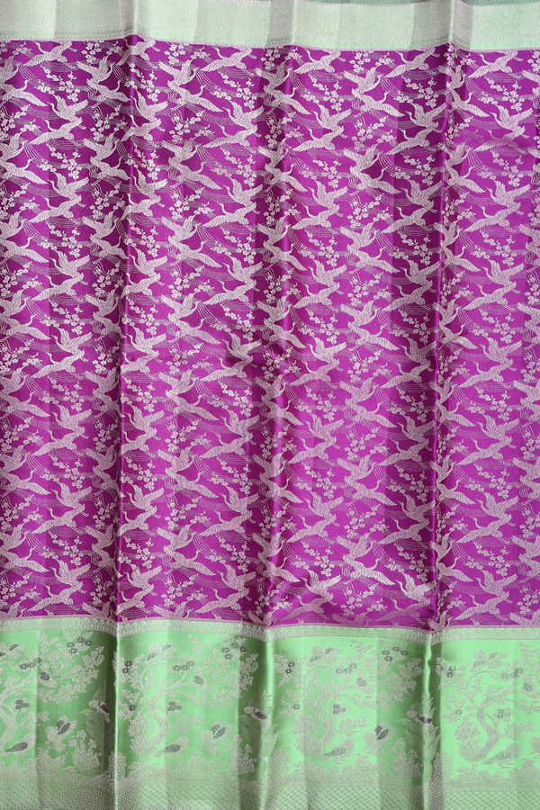 Kanchipuram Silk Saree In Purple With Birds Design