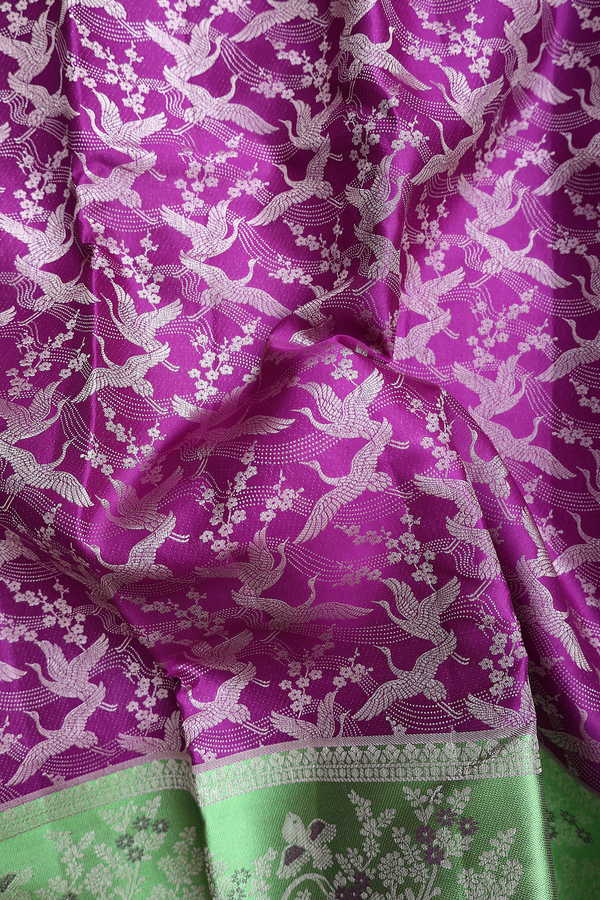 Kanchipuram Silk Saree In Purple With Birds Design