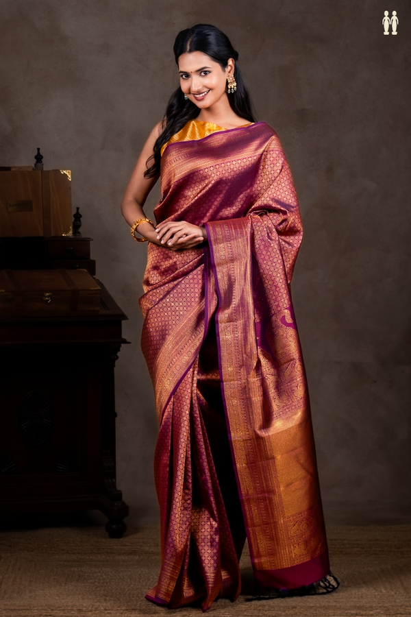 Kanchipuram Silk Saree In Purple With Brocade Design