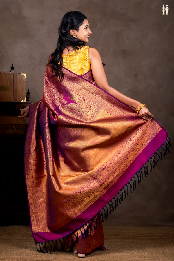 Kanchipuram Silk Saree In Purple With Brocade Design