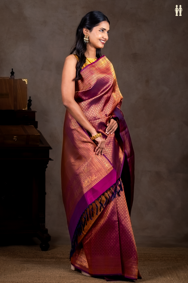 Kanchipuram Silk Saree In Purple With Brocade Design