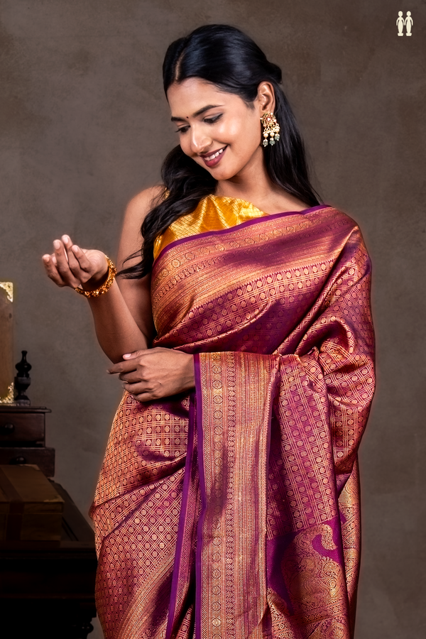 Kanchipuram Silk Saree In Purple With Brocade Design