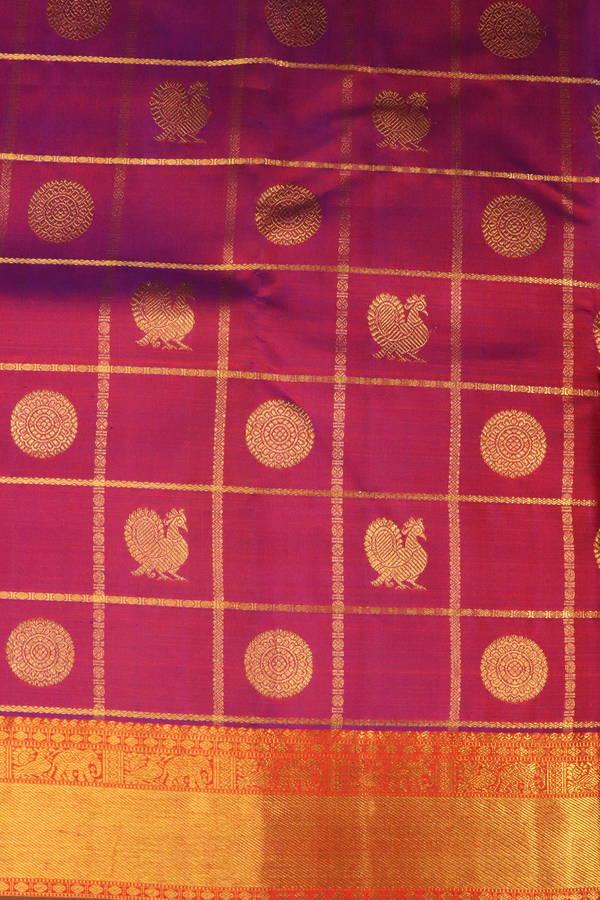 Kanchipuram Silk Saree In Purple With Checks Along Buttas
