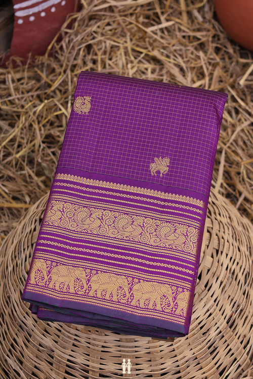 Kanchipuram Silk Saree In Purple With Checks Design
