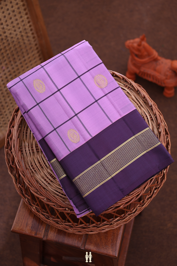 Kanchipuram Silk Saree In Purple With Checks Design
