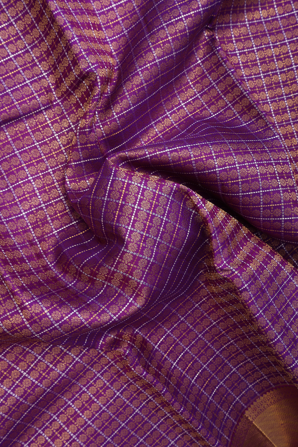 Kanchipuram Silk Saree In Purple With Checks Design