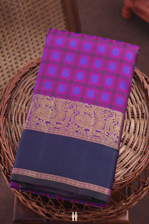 Kanchipuram Silk Saree In Purple With Checks Design