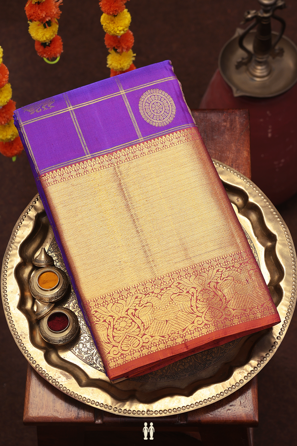Kanchipuram Silk Saree In Purple With Checks Design