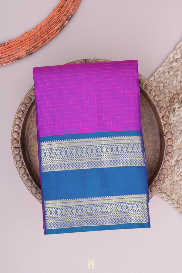 Kanchipuram Silk Saree In Purple With Checks Design