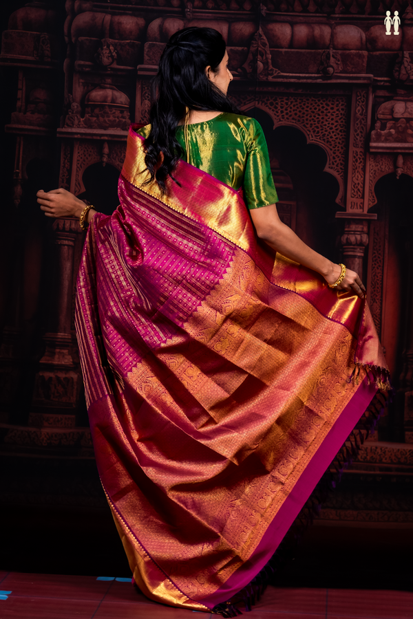 Kanchipuram Silk Saree In Purple With Checks Design