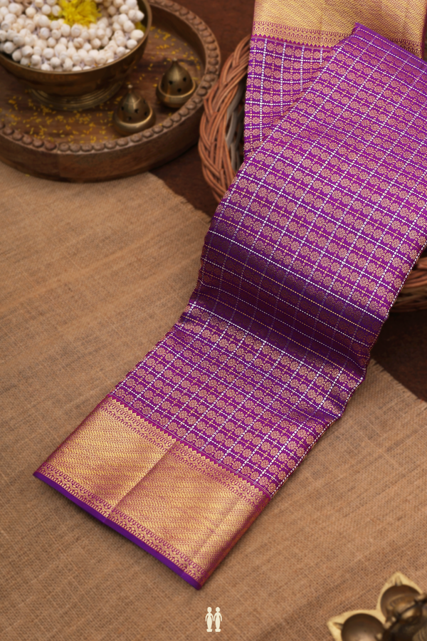 Kanchipuram Silk Saree In Purple With Checks Design
