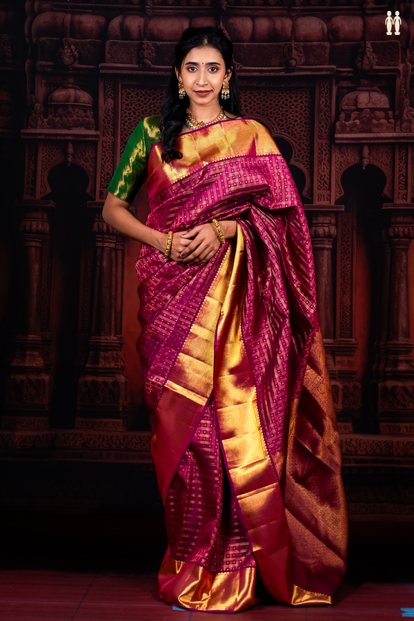 Kanchipuram Silk Saree In Purple With Checks Design
