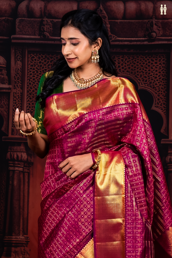 Kanchipuram Silk Saree In Purple With Checks Design