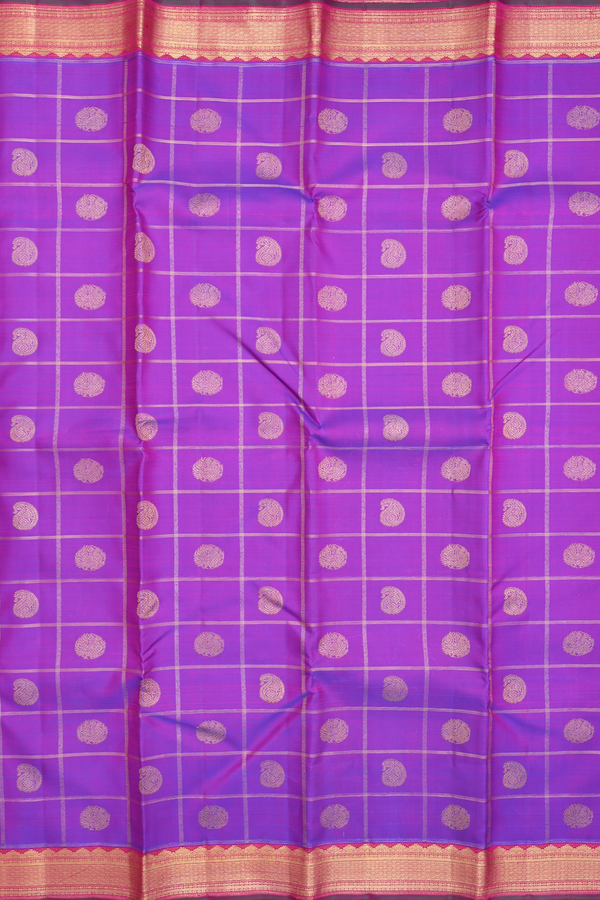 Kanchipuram Silk Saree In Purple Along Checks With Buttas