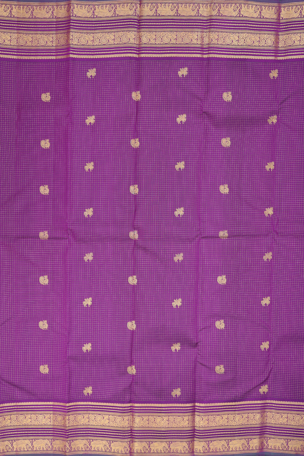 Kanchipuram Silk Saree In Purple With Checks Design