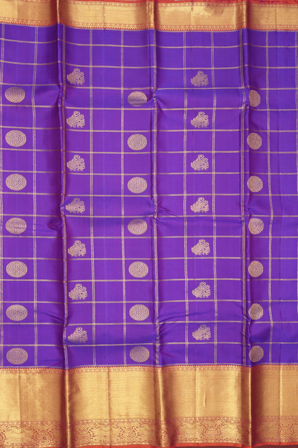 Kanchipuram Silk Saree In Purple With Checks Design
