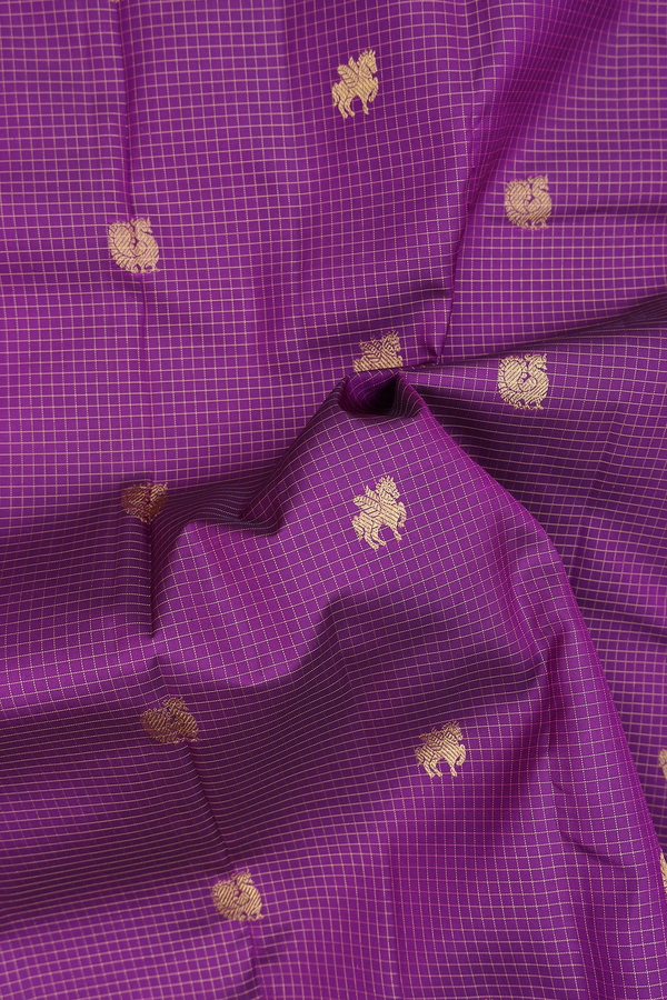 Kanchipuram Silk Saree In Purple With Checks Design
