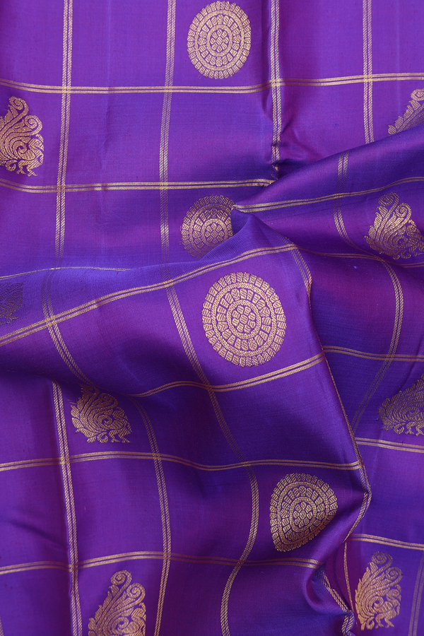 Kanchipuram Silk Saree In Purple With Checks Design