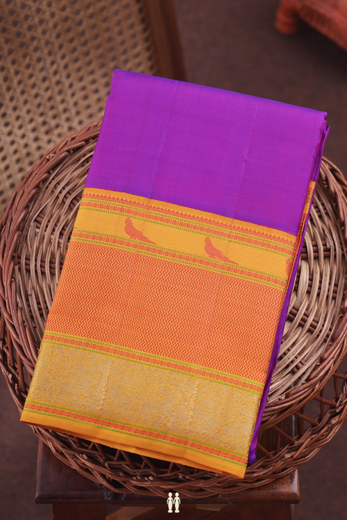 Kanchipuram Silk Saree In Purple With Contrast Border