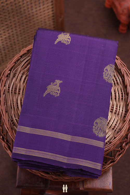 Kanchipuram Silk Saree In Purple With Elephant Buttas