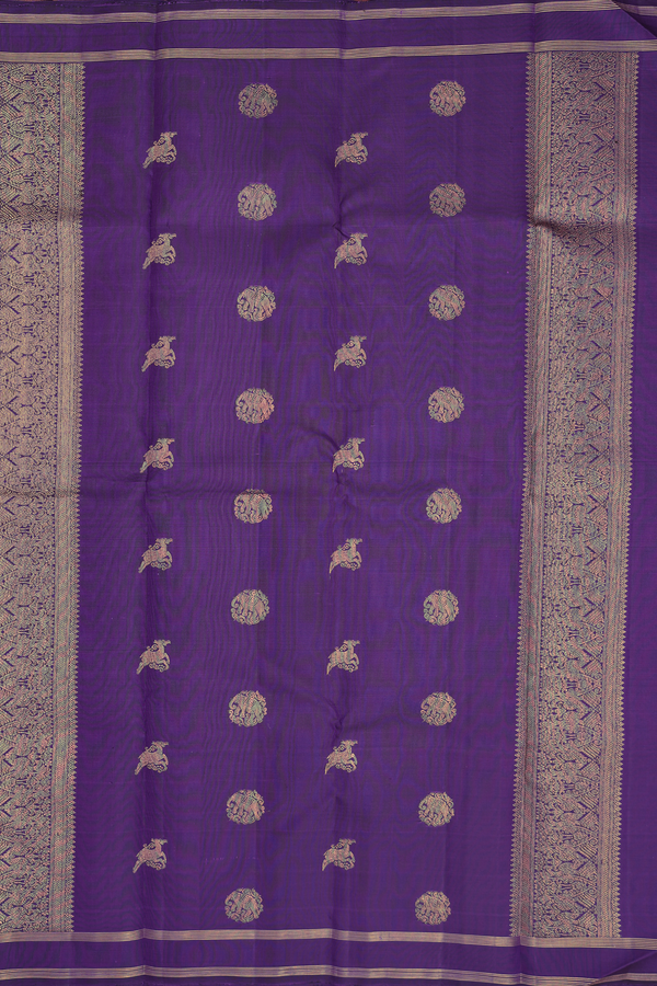 Kanchipuram Silk Saree In Purple With Elephant Buttas