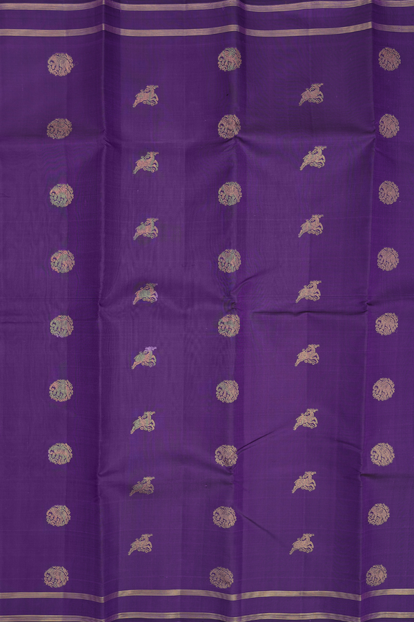 Kanchipuram Silk Saree In Purple With Elephant Buttas