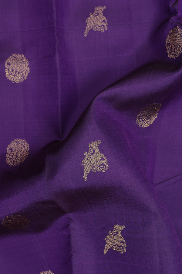 Kanchipuram Silk Saree In Purple With Elephant Buttas