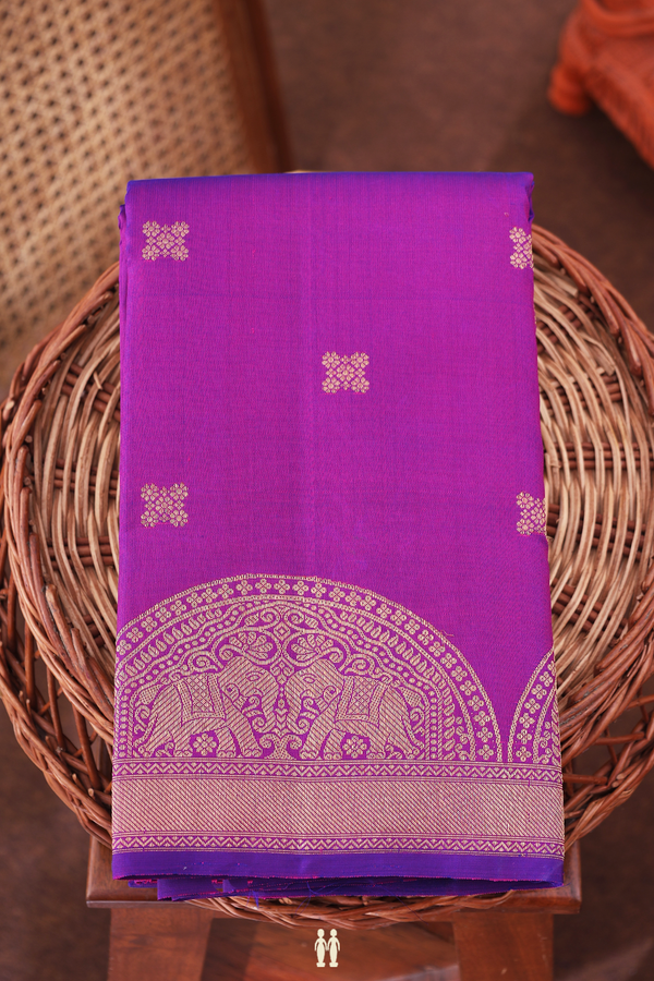 Kanchipuram Silk Saree In Purple With Floral Buttas