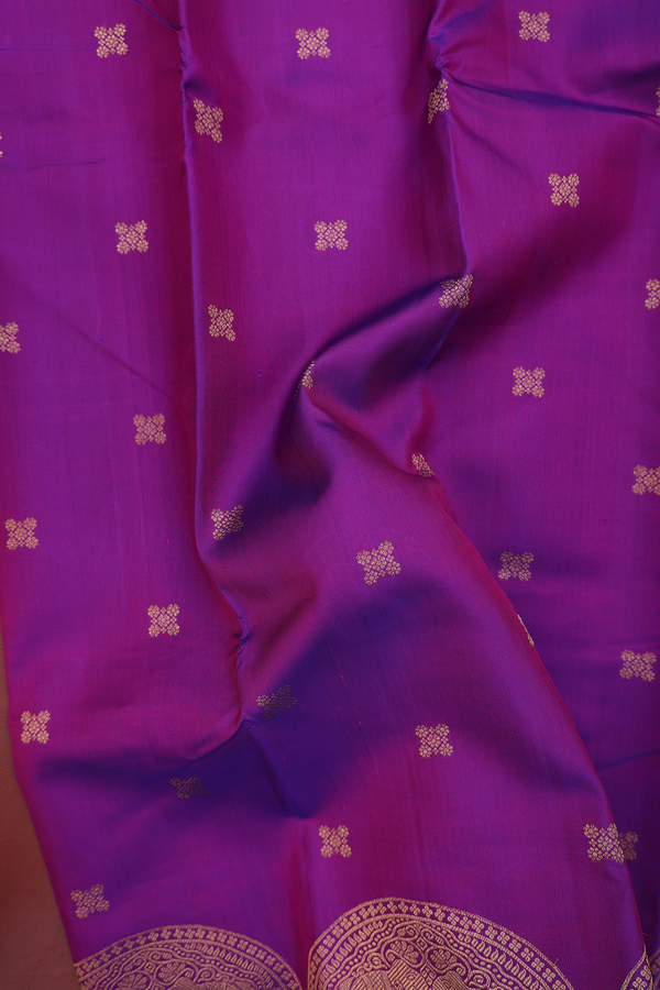 Kanchipuram Silk Saree In Purple With Floral Buttas