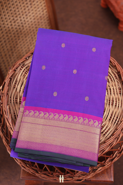 Kanchipuram Silk Saree In Purple With Floral Buttis
