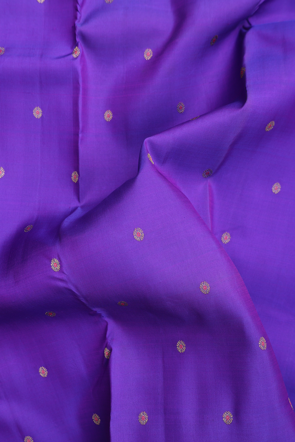 Kanchipuram Silk Saree In Purple With Floral Buttis