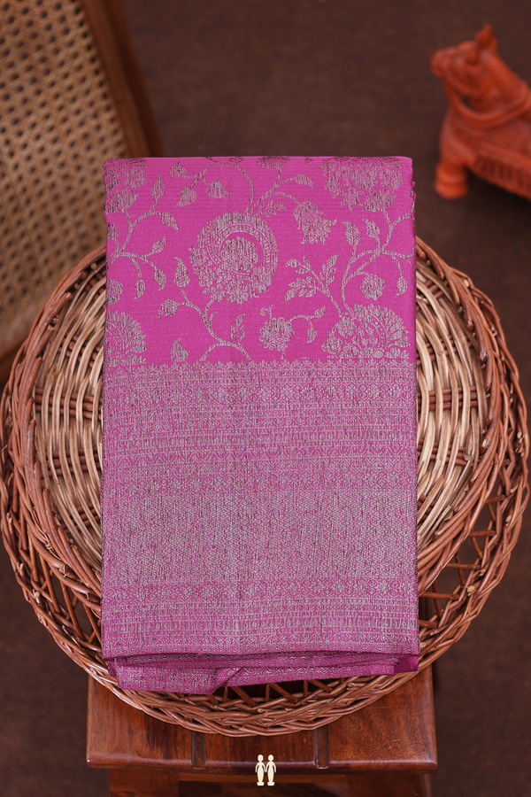 Kanchipuram Silk Saree In Purple With Floral Design
