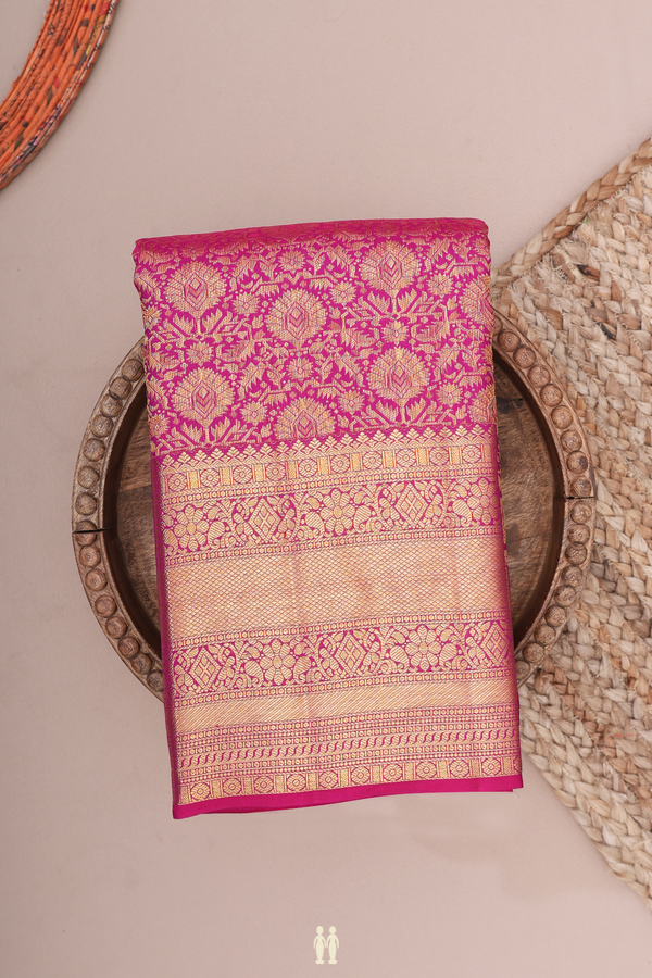Kanchipuram Silk Saree In Purple With Floral Design