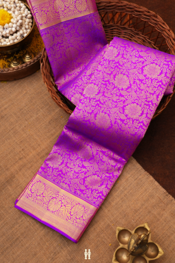 Kanchipuram Silk Saree In Purple With Floral Design