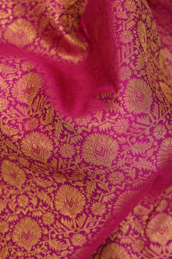 Kanchipuram Silk Saree In Purple With Floral Design