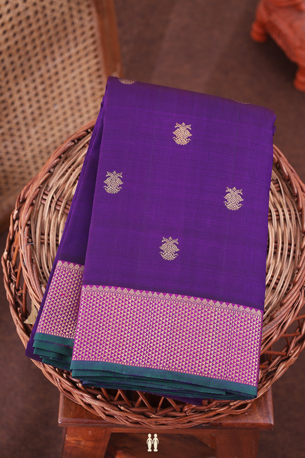 Kanchipuram Silk Saree In Purple With Iruthalai Pakshi Buttas