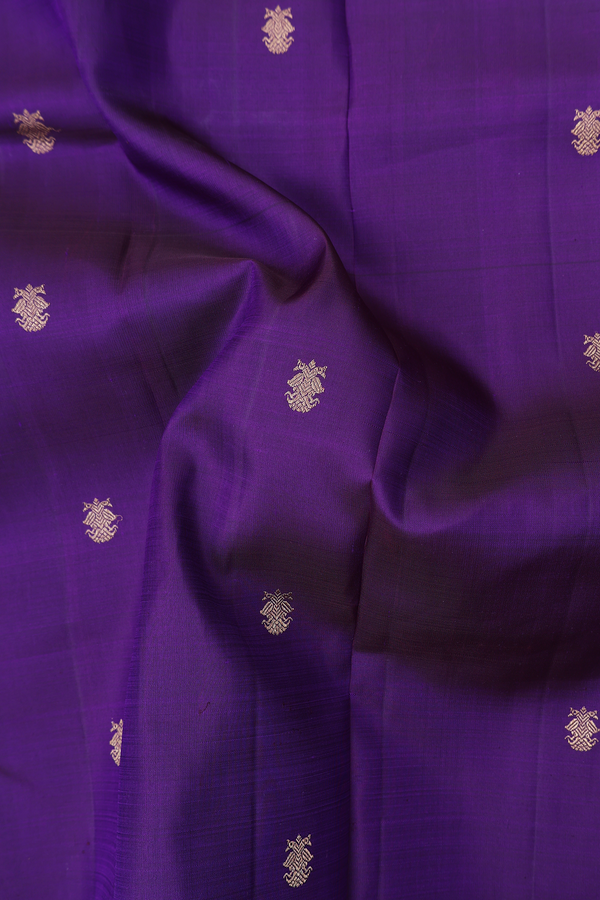 Kanchipuram Silk Saree In Purple With Iruthalai Pakshi Buttas