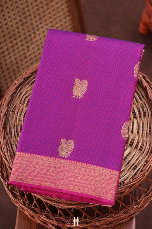 Kanchipuram Silk Saree In Purple With Jacquard Pattern