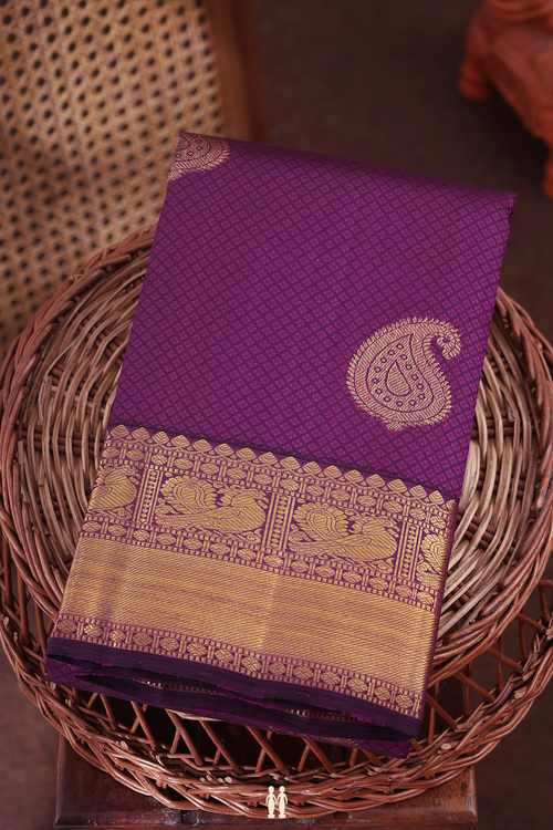 Kanchipuram Silk Saree In Purple With Jacquard Pattern