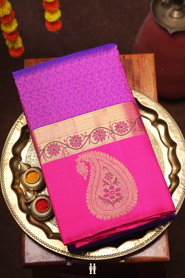Kanchipuram Silk Saree In Purple With Jacquard Pattern