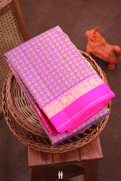 Kanchipuram Silk Saree In Purple With Jacquard Pattern