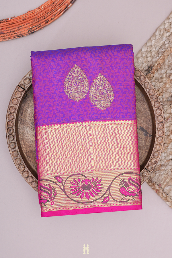 Kanchipuram Silk Saree In Purple With Jacquard Pattern