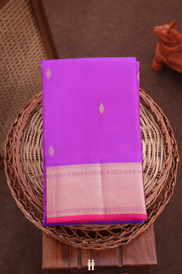 Kanchipuram Silk Saree In Purple With Paisley Buttis