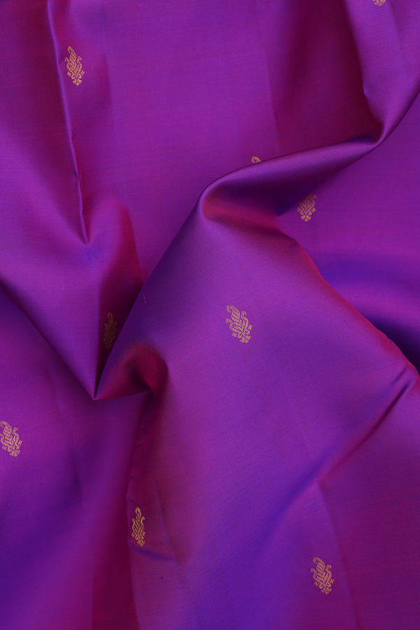 Kanchipuram Silk Saree In Purple With Paisley Buttis