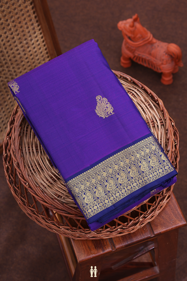 Kanchipuram Silk Saree In Purple With Peacock Buttas
