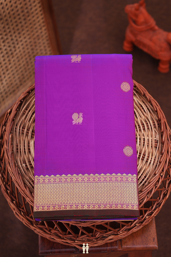 Kanchipuram Silk Saree In Purple With Peacock Buttas