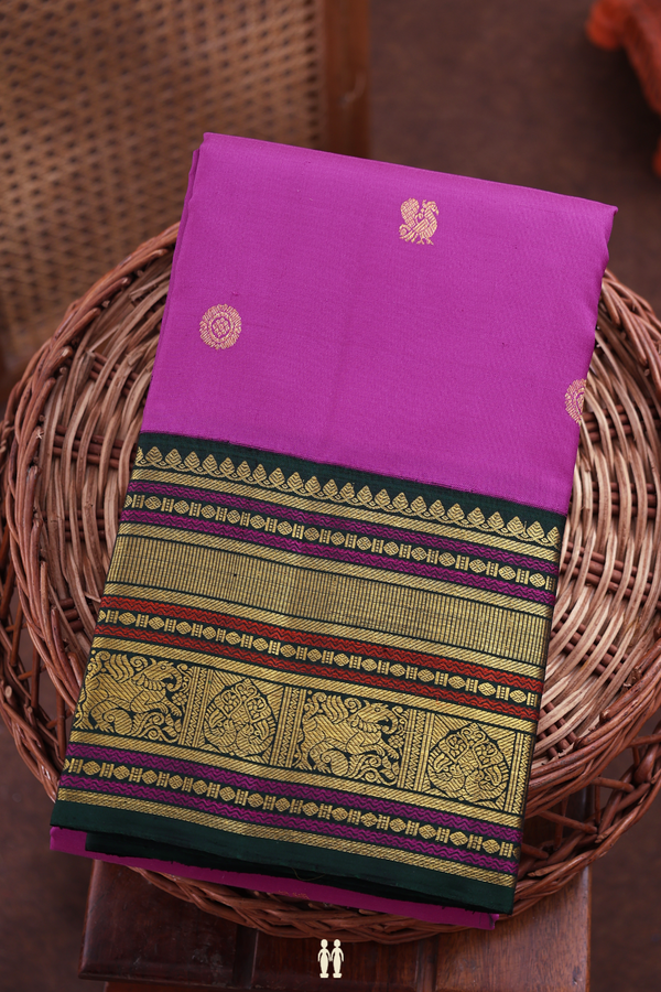 Kanchipuram Silk Saree In Purple With Peacock Buttas