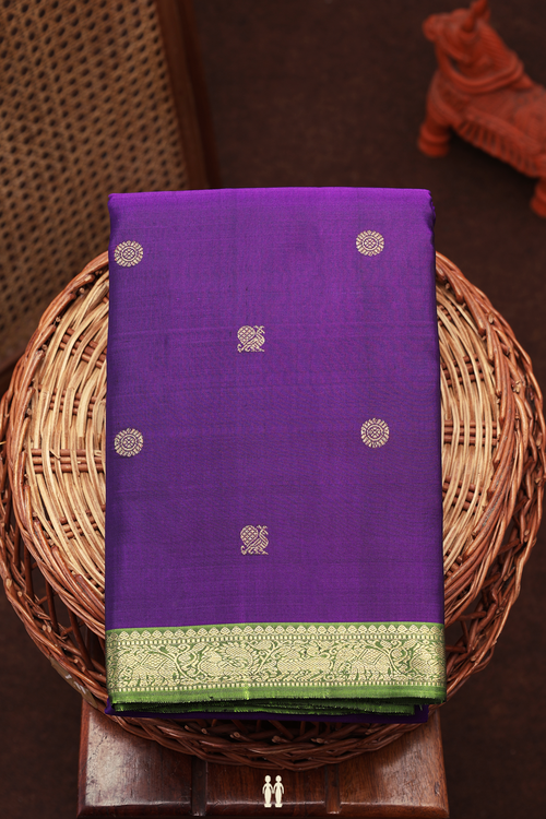 Kanchipuram Silk Saree In Purple With Peacock Buttas