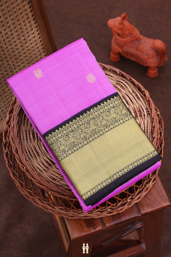 Kanchipuram Silk Saree In Purple With Peacock Buttas