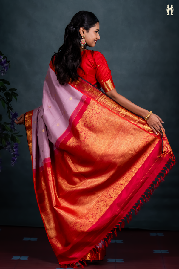 Kanchipuram Silk Saree In Purple With Peacock Buttas